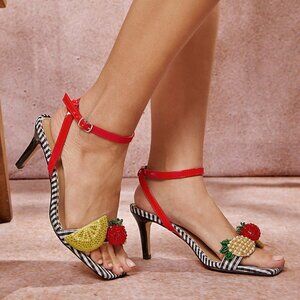 Multicolor Sexy Women's Kitten Heel Sandals with Fruit Ornaments